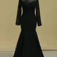 Black Sexy Open Back Long Sleeves Mother Of The Bride Dresses Mermaid Chiffon & Lace
