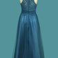 2024 Scoop Bridesmaid Dresses A Line Tulle & Lace With Ruffles Floor Length