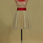 A Line Homecoming Dresses Scoop Tulle With Beads And Bow Knot