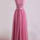 Bridesmaid Dresses Scoop A Line Floor Length With Applique Tulle