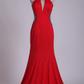 Prom Dresses Sheath Scoop Spandex With Beading Open Back Sweep Train