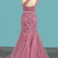 One Shoulder Prom Dresses Mermaid Tulle With Beads And Sash Sweep Train