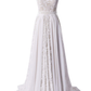 Long V-neck Backless Elegant Beach Lace Wedding Dresses