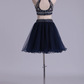 Two Pieces Homecoming Dresses Halter A-Line Beaded Bodice Tulle