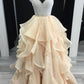 Newest Spaghetti Straps Ball Gown Beading Champagne Princess Prom Dresses Quinceanera Dresses