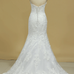 2024 Sweetheart Wedding Dresses Mermaid Tulle With Applique And Beads Court Train