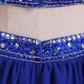 Two Pieces High Neck A Line Prom Dresses Chiffon With Beading Mini Dark Royal Blue