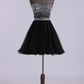 Scoop Beaded Bodice A Line Prom Dress Short With Tulle Skirt