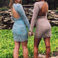 Two Piece Backless Beaded Homecoming Dress With Long Sleeves