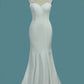 Scoop Spandex Mermaid Wedding Dresses With Applique And Beads Sweep Train
