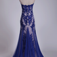 Strapless Tulle With Applique Evening Dresses Mermaid Sweep Train