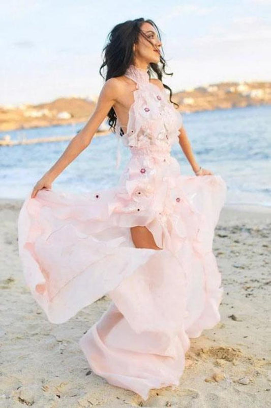 Halter Backless Chiffon Beach Wedding Dresses With Appliques SRSPR1EZ5X1