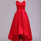 Red Asymmetrical Prom Dresses V Neck Satin Red