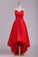 Red Asymmetrical Prom Dresses V Neck Satin Red