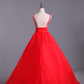 Deep V Neckline Prom Dress Organza Floor Length Backless Sexy Red