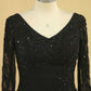 2024 Black Mother Of The Bride Dresses V Neck Chiffon With Beads 3/4 Length Sleeve