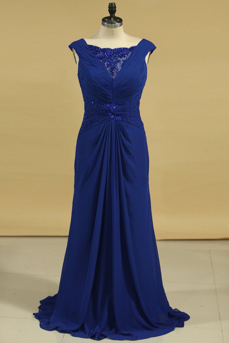 2024 Sheath Bateau With Beads And Ruffles Mother Of The Bride Dresses Chiffon