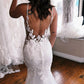 Charming Mermaid V Neck Lace Wedding Dresses with Appliques