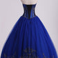 Dark Royal Blue Ball Gown Sweetheart Floor Length Quinceanera Dresses With Beading
