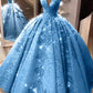 Ball Gown V Neck Floor Length Prom Dresses with Appliques, Quinceanera Dress SJS15565