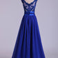 V-Neck Prom Dresses A Line Chiffon With Applique Dark Royal Blue