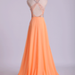 Halter A-Line Prom Dresses Tulle And Chiffon Sweep Train