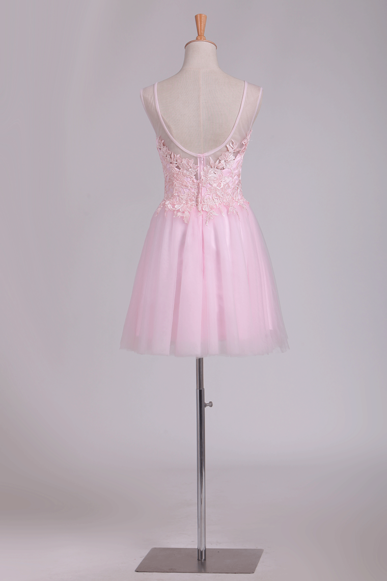 A Line Scoop Tulle With Embroidery Short/Mini Homecoming Dresses