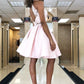 Two Piece Lace Top Satin Skirt Homecoming Dress With Beading