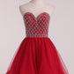 A Line Homecoming Dresses Sweetheart Beaded Bodice Tulle Lace Up