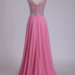 Scoop Prom Dresses Cap Sleeves A Line With Beading Sweep Train