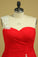 Red One Shoulder Pleated Bodice Sheath Evening Dress Chiffon With Applique