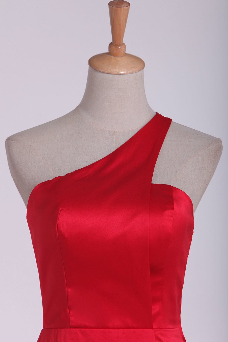 One Shoulder With Slit Prom Dresses Sheath Floor Length