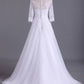 Shiny Wedding Dresses Bateau Half Length Sleeve A Line With Applique
