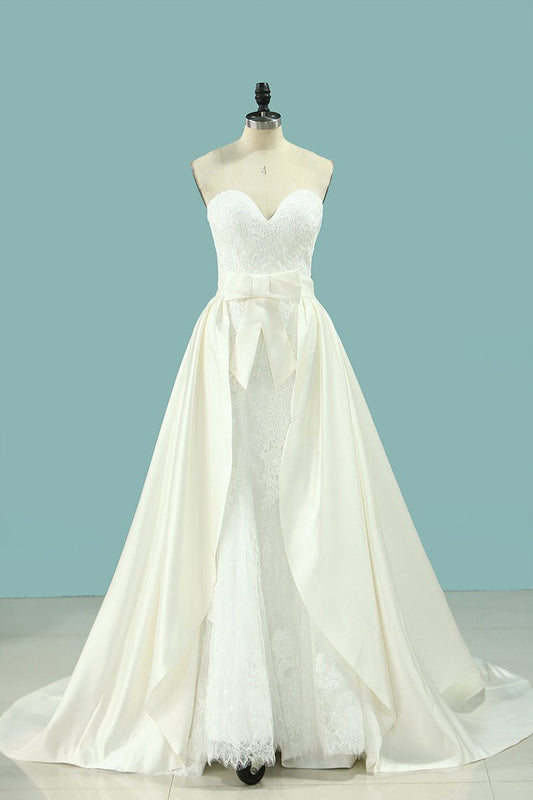 2024 Mermaid Sweetheart  Wedding Dresses Lace With Applique Court Train Detachable