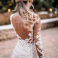 Mermaid Lace Appliques Long Sleeve See-Though Tulle Wedding Dresses Beach Wedding SRSPBSR61G8