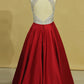 Burgundy Scoop Open Back Beaded Bodice A Line Prom Dresses Satin & Tulle Plus Size
