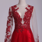 Long Sleeves Straps Prom Dresses With Beading Lace