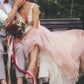 Sheer Round Neck Pink Wedding Dresses Backless Bridal Gown With Lace SRS20469