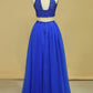 Two-Piece Tulle With Beading Prom Dresses High Neck A Line