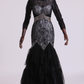 Black Mermaid Evening Dresses Scoop Open Back Long Sleeves Tulle & Lace With Beading