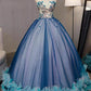 Ball Gown V Neck Sleeveless Appliqued Tulle Prom Dress Hot Quinceanera SJSP46YC47P