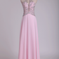Halter A Line Prom Dresses Beaded Bodice Chiffon Floor Length