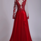 Long Sleeves Straps Prom Dresses With Beading Lace