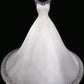 2024 A Line Wedding Dresses Scoop Tulle With Applique And Beads Lace Up
