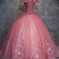 Off The Shoulder Long Ball Gown Lace Princess Prom Dresses Quinceanera Dresses