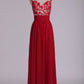 Prom Dress Spaghetti Straps A Line Chiffon With Applique And Beads