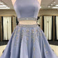 Unique Two Pieces Rhinestone Halter Open Back Short Party Dress Homecoming Dresses JS916