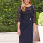 A Line Navy Blue Lace 3/4 Sleeve Short Chiffon Scoop Mother of the Bride Dresses JS423