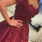 Ball Gown Red Lace Appliques Prom Dresses Off the Shoulder Quinceanera Dresses JS500