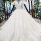 Ball Gown Round Neck Ivory Beads Open Back Wedding Dresses Quinceanera Dresses W1056